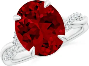 Angara Lab Grown Oval Ruby Twisted Shank Engagement Ring in 14K Solid Gold/Platinum | July Birthstone, Birthday, Anniversary, Wedding Jewelry Gift for Women