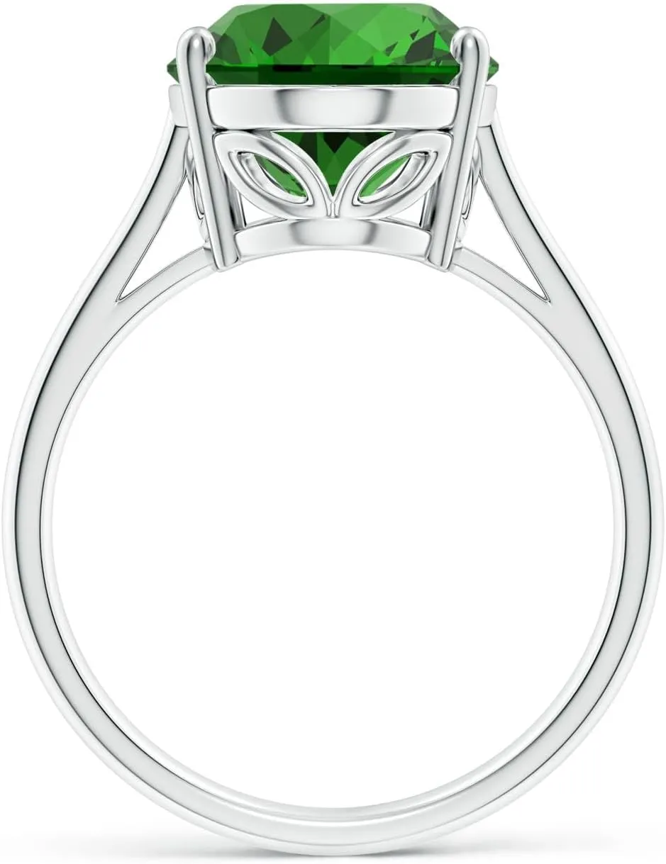 Angara Lab Grown Oval Solitaire Emerald Cocktail Ring in Silver / 14K Solid Gold/Platinum | May Birthstone, Birthday, Engagement, Anniversary, Wedding Jewelry Gift for Women