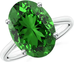 Angara Lab Grown Oval Solitaire Emerald Cocktail Ring in Silver / 14K Solid Gold/Platinum | May Birthstone, Birthday, Engagement, Anniversary, Wedding Jewelry Gift for Women