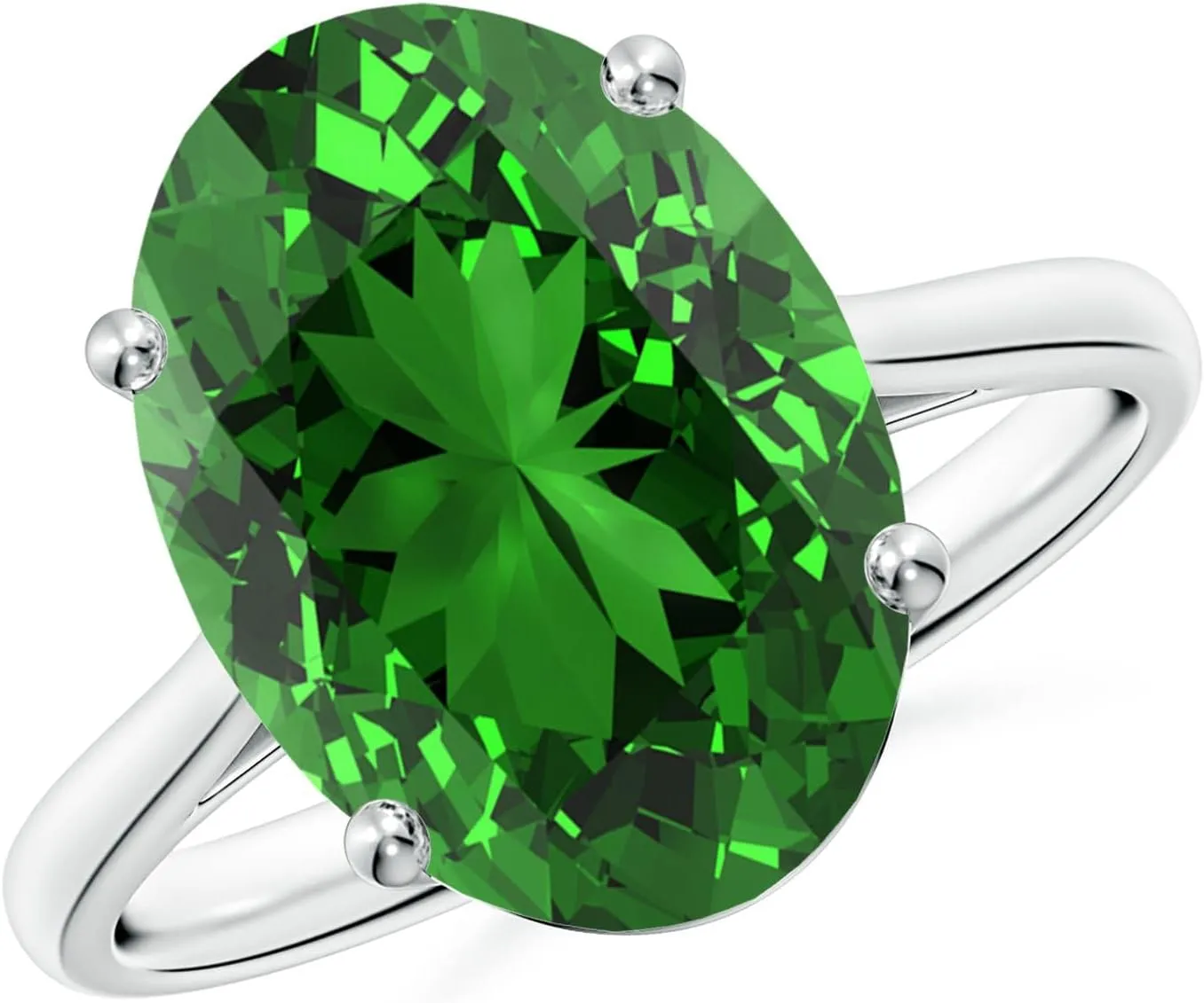Angara Lab Grown Oval Solitaire Emerald Cocktail Ring in Silver / 14K Solid Gold/Platinum | May Birthstone, Birthday, Engagement, Anniversary, Wedding Jewelry Gift for Women