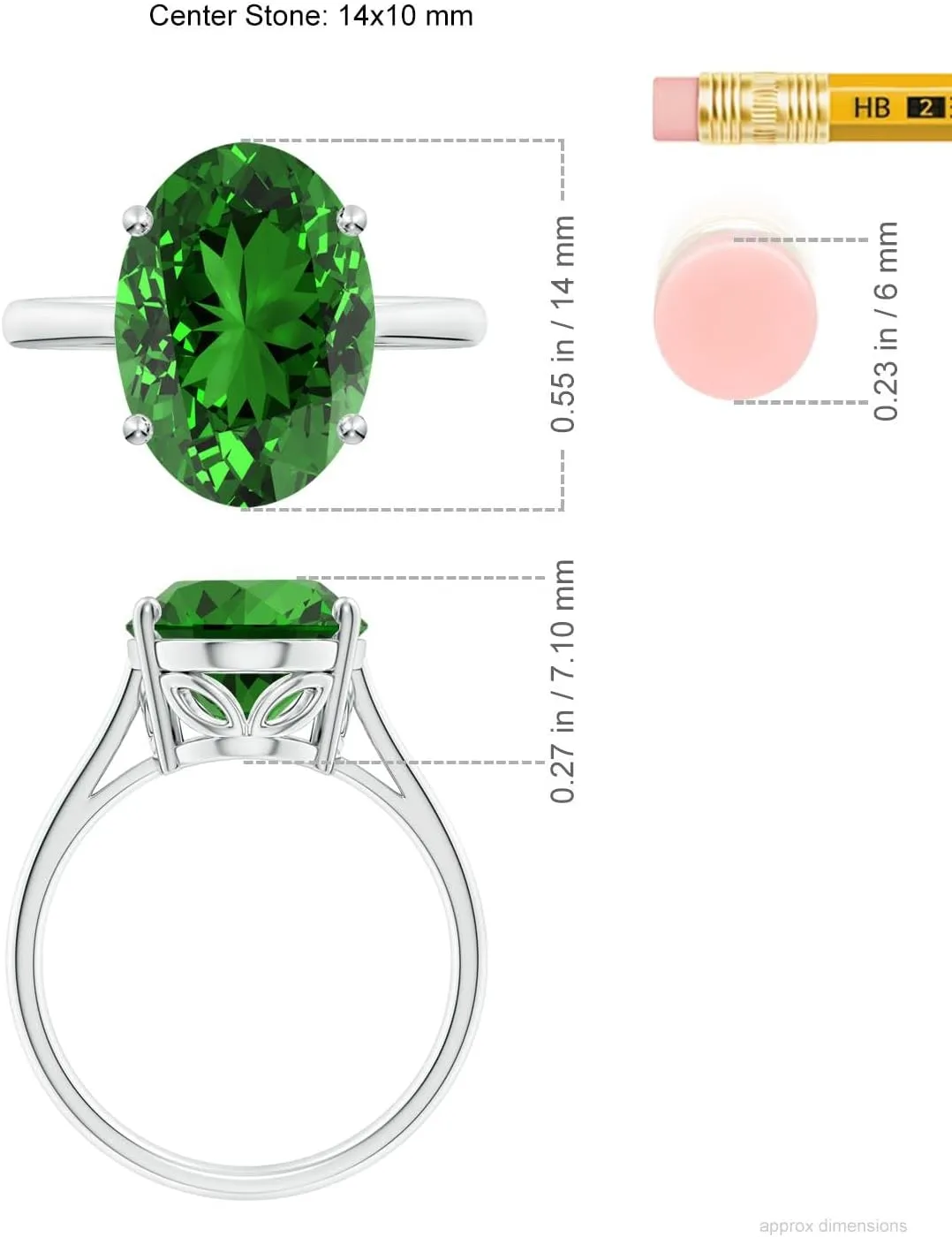Angara Lab Grown Oval Solitaire Emerald Cocktail Ring in Silver / 14K Solid Gold/Platinum | May Birthstone, Birthday, Engagement, Anniversary, Wedding Jewelry Gift for Women