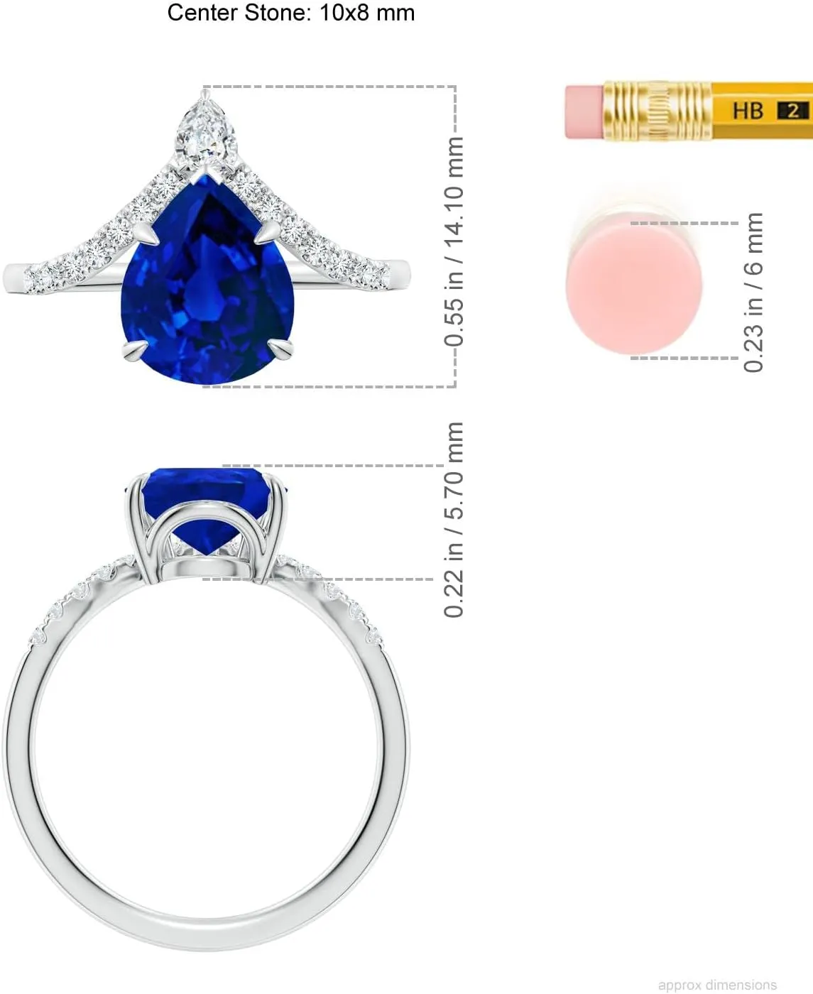 Angara Lab Grown Pear Blue Sapphire and Diamond Chevron Engagement Ring in 14K Solid Gold/Platinum | Birthday, Anniversary, Wedding Jewelry Gift for Women