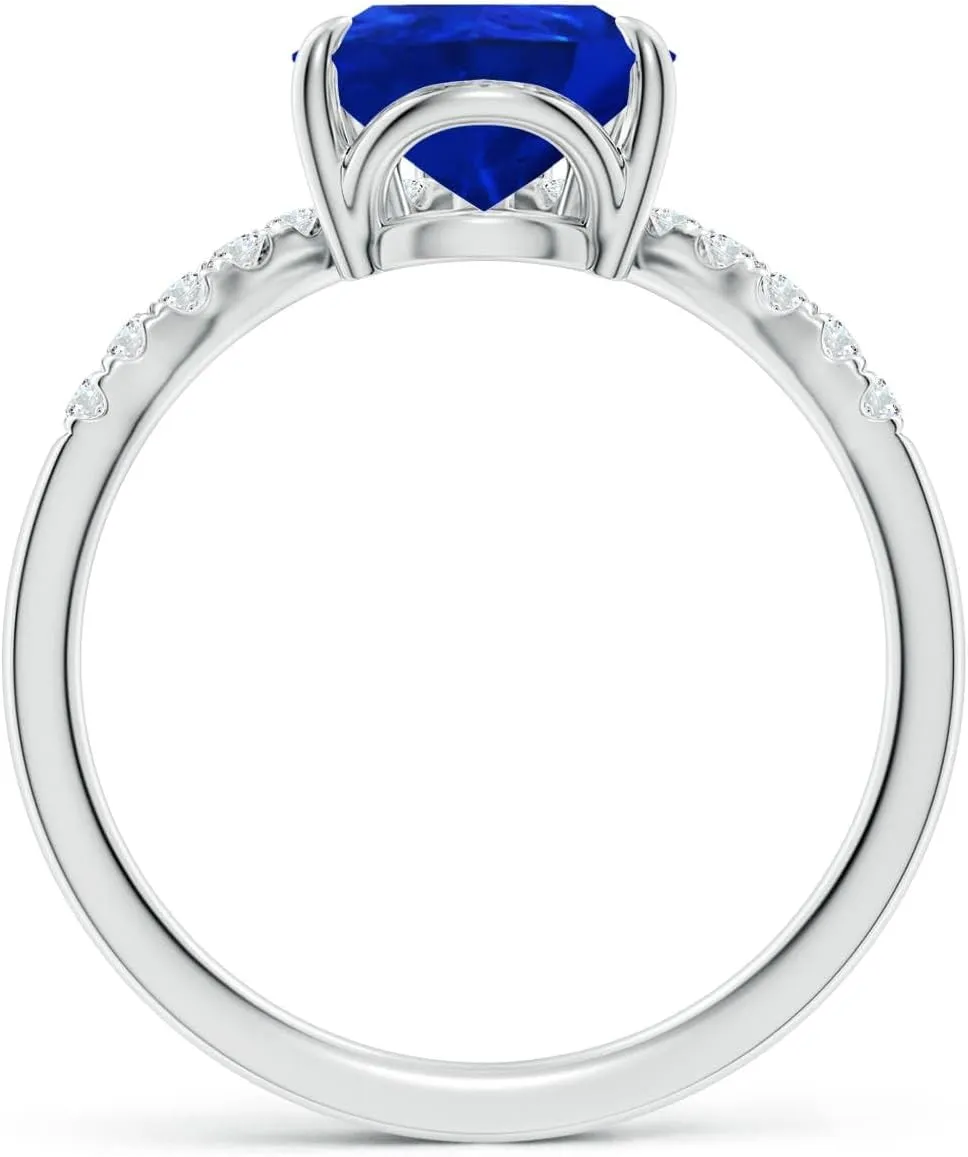 Angara Lab Grown Pear Blue Sapphire and Diamond Chevron Engagement Ring in 14K Solid Gold/Platinum | Birthday, Anniversary, Wedding Jewelry Gift for Women