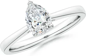 Angara Lab Grown Pear Diamond Reverse Tapered Shank Cathedral Engagement Ring in Silver / 14K Solid Gold/Platinum | April Birthstone, Birthday, Anniversary, Wedding Jewelry Gift for Women