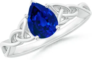 Angara Lab Grown Pear-Shaped Blue Sapphire Celtic Knot Engagement Ring in 14K Solid Gold/Platinum | Birthday, Anniversary, Wedding Jewelry Gift for Women