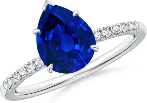 Angara Lab Grown Pear-Shaped Blue Sapphire Hidden Halo Engagement Ring in 14K Solid Gold/Platinum | Birthday, Anniversary, Wedding Jewelry Gift for Women