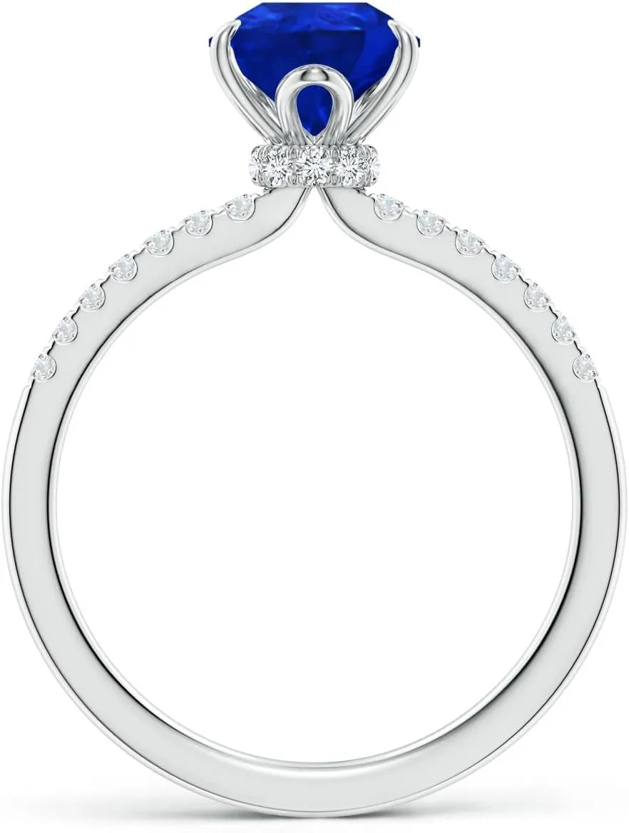 Angara Lab Grown Pear-Shaped Blue Sapphire Hidden Halo Engagement Ring in 14K Solid Gold/Platinum | Birthday, Anniversary, Wedding Jewelry Gift for Women