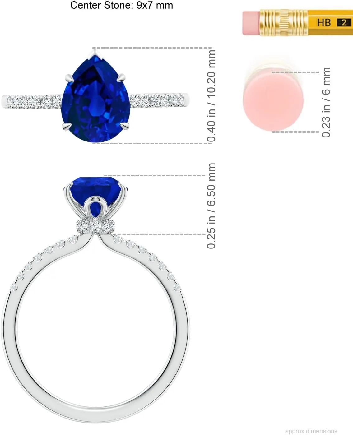 Angara Lab Grown Pear-Shaped Blue Sapphire Hidden Halo Engagement Ring in 14K Solid Gold/Platinum | Birthday, Anniversary, Wedding Jewelry Gift for Women