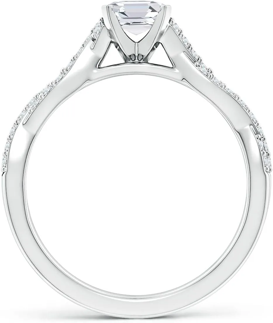 Angara Lab Grown Peg Head Asscher-Cut Diamond Twist Shank Engagement Ring in Silver / 14K Solid Gold/Platinum | April Birthstone, Birthday, Anniversary, Wedding Jewelry Gift for Women