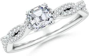 Angara Lab Grown Peg Head Asscher-Cut Diamond Twist Shank Engagement Ring in Silver / 14K Solid Gold/Platinum | April Birthstone, Birthday, Anniversary, Wedding Jewelry Gift for Women