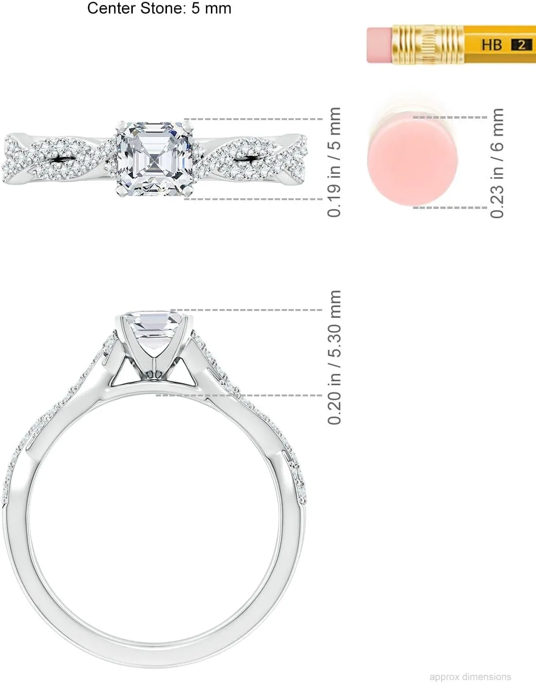 Angara Lab Grown Peg Head Asscher-Cut Diamond Twist Shank Engagement Ring in Silver / 14K Solid Gold/Platinum | April Birthstone, Birthday, Anniversary, Wedding Jewelry Gift for Women
