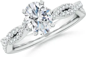 Angara Lab Grown Peg Head Oval Diamond Twist Shank Engagement Ring in Silver / 14K Solid Gold/Platinum | April Birthstone, Birthday, Anniversary, Wedding Jewelry Gift for Women
