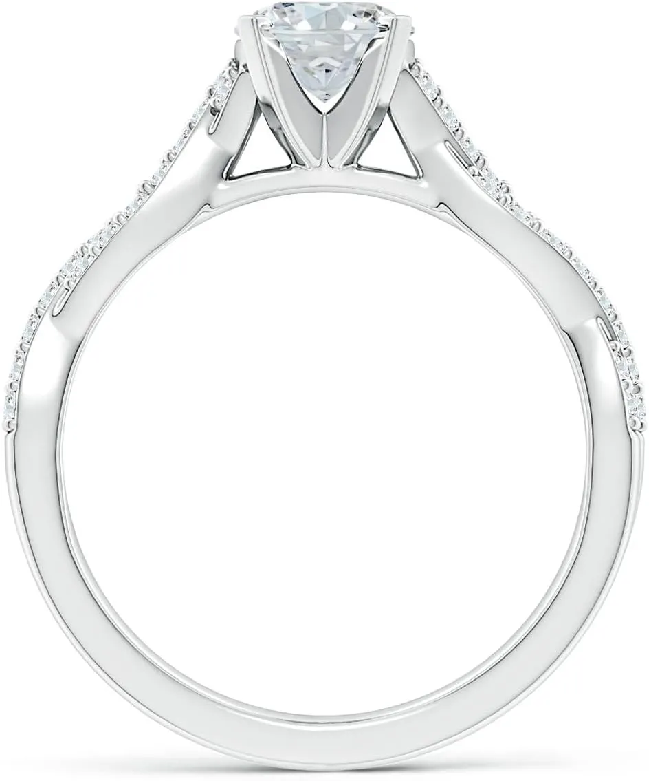 Angara Lab Grown Peg Head Oval Diamond Twist Shank Engagement Ring in Silver / 14K Solid Gold/Platinum | April Birthstone, Birthday, Anniversary, Wedding Jewelry Gift for Women