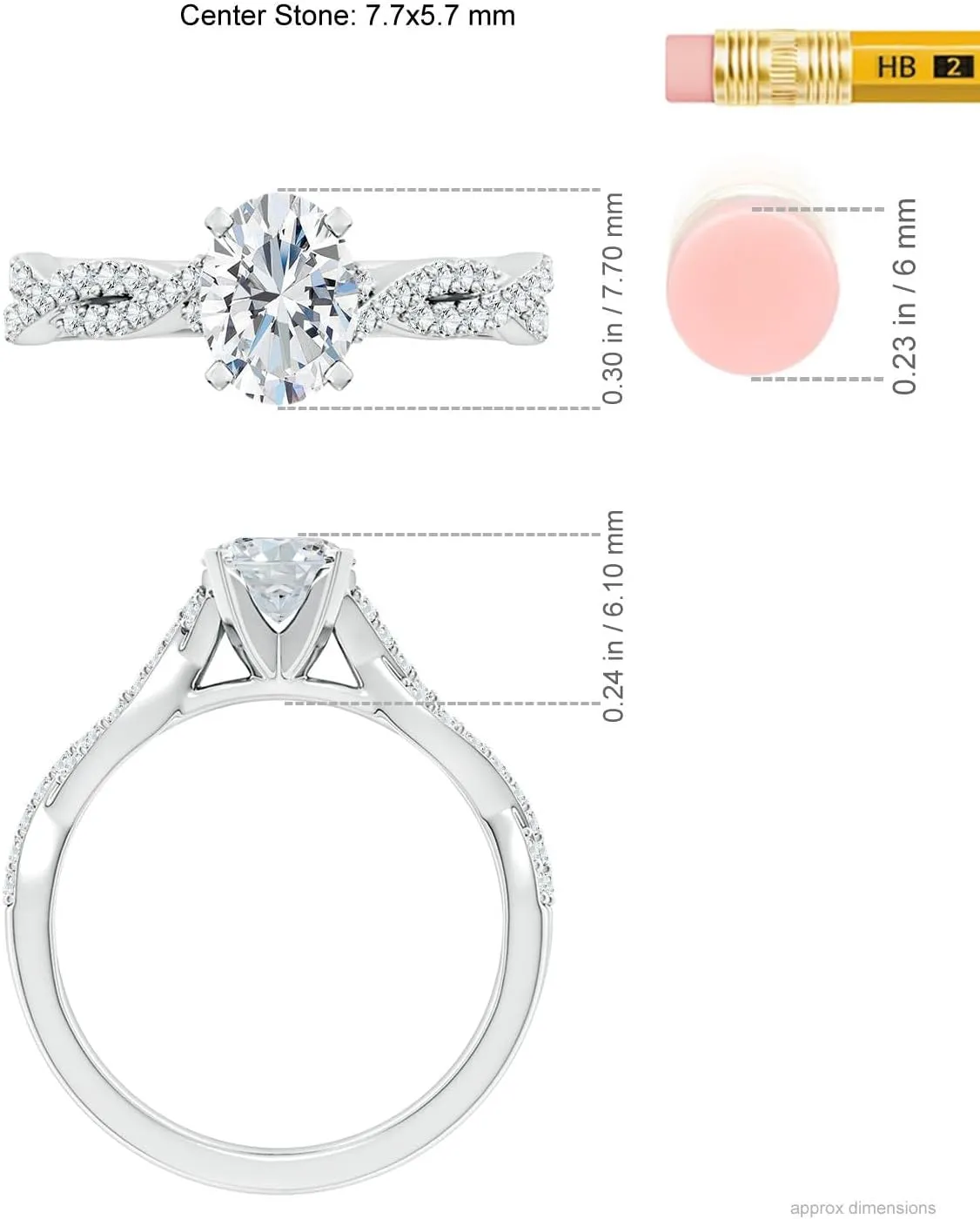 Angara Lab Grown Peg Head Oval Diamond Twist Shank Engagement Ring in Silver / 14K Solid Gold/Platinum | April Birthstone, Birthday, Anniversary, Wedding Jewelry Gift for Women