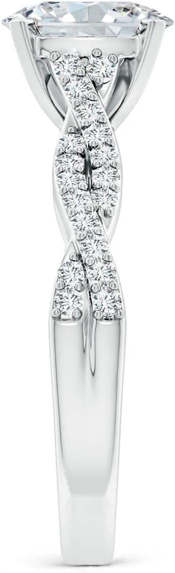 Angara Lab Grown Peg Head Oval Diamond Twist Shank Engagement Ring in Silver / 14K Solid Gold/Platinum | April Birthstone, Birthday, Anniversary, Wedding Jewelry Gift for Women