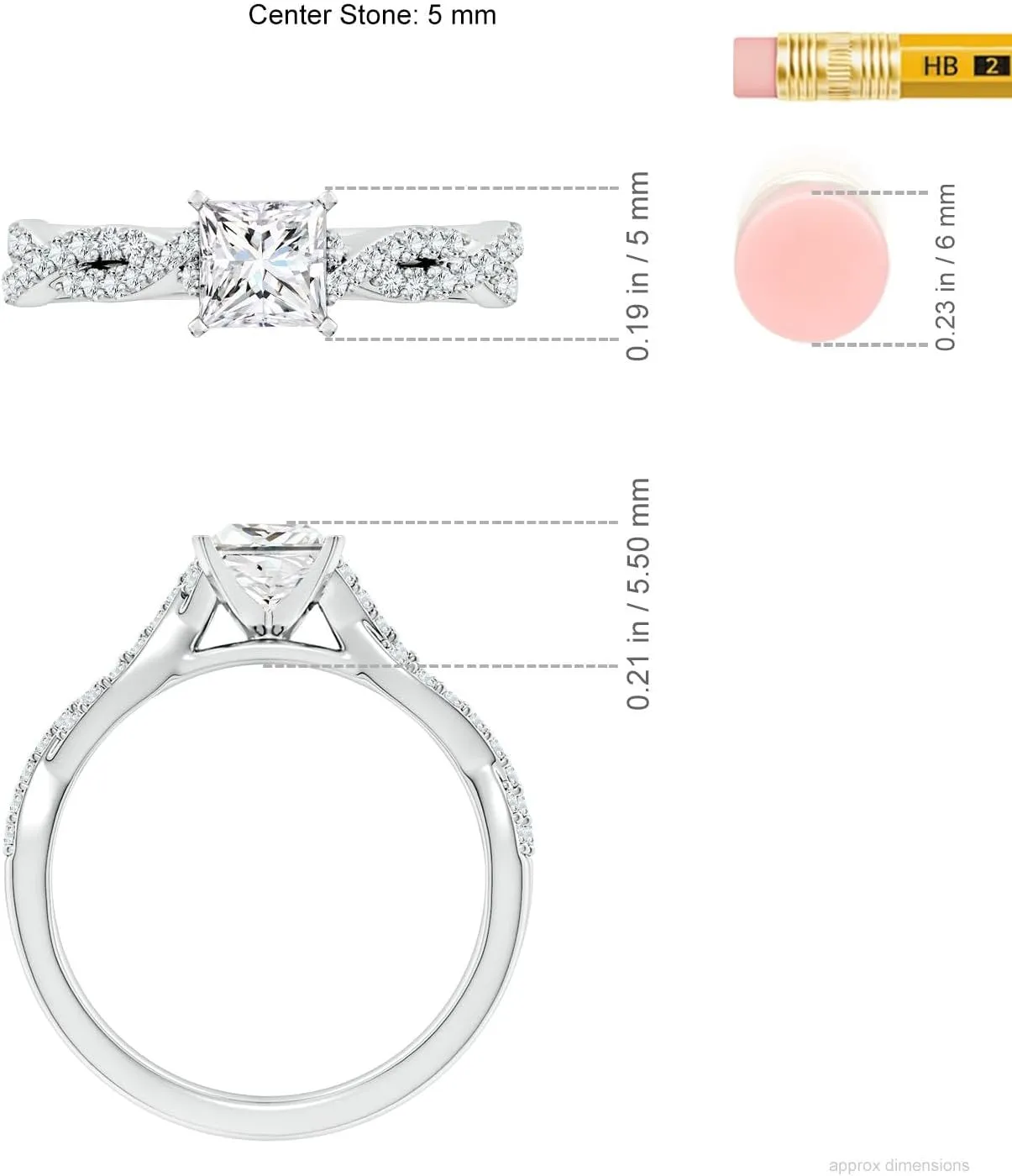 Angara Lab Grown Peg Head Princess-Cut Diamond Twist Shank Engagement Ring in Silver / 14K Solid Gold/Platinum | April Birthstone, Birthday, Anniversary, Wedding Jewelry Gift for Women