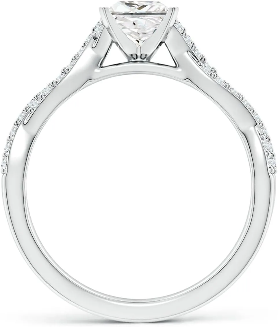 Angara Lab Grown Peg Head Princess-Cut Diamond Twist Shank Engagement Ring in Silver / 14K Solid Gold/Platinum | April Birthstone, Birthday, Anniversary, Wedding Jewelry Gift for Women