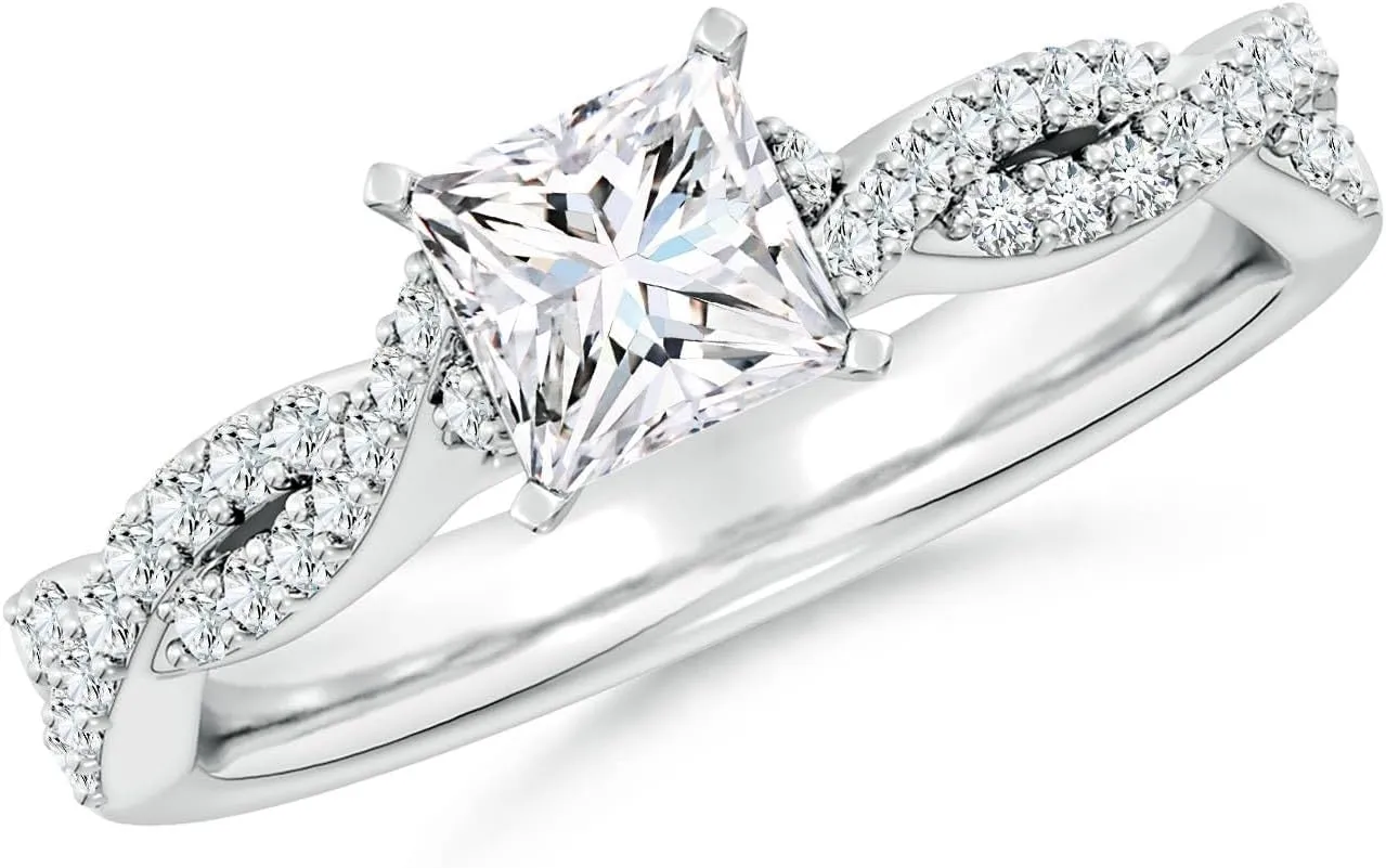 Angara Lab Grown Peg Head Princess-Cut Diamond Twist Shank Engagement Ring in Silver / 14K Solid Gold/Platinum | April Birthstone, Birthday, Anniversary, Wedding Jewelry Gift for Women