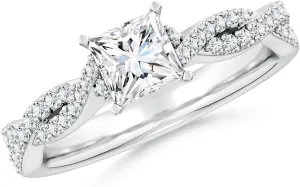 Angara Lab Grown Peg Head Princess-Cut Diamond Twist Shank Engagement Ring in Silver / 14K Solid Gold/Platinum | April Birthstone, Birthday, Anniversary, Wedding Jewelry Gift for Women