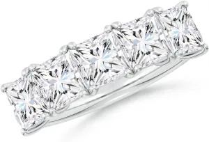 Angara Lab Grown Princess-Cut Diamond Five Stone Classic Anniversary Ring in Silver / 14K Solid Gold/Platinum | April Birthstone, Birthday, Engagement, Wedding Jewelry Gift for Women