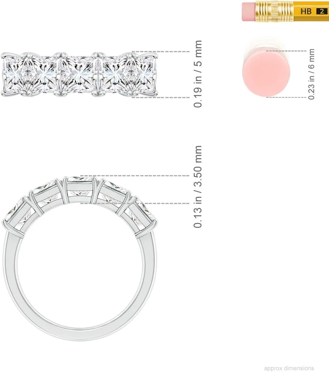 Angara Lab Grown Princess-Cut Diamond Five Stone Classic Anniversary Ring in Silver / 14K Solid Gold/Platinum | April Birthstone, Birthday, Engagement, Wedding Jewelry Gift for Women