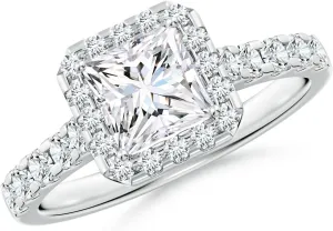 Angara Lab Grown Princess-Cut Diamond Halo Engagement Ring in Silver / 14K Solid Gold/Platinum | April Birthstone, Birthday, Anniversary, Wedding Jewelry Gift for Women