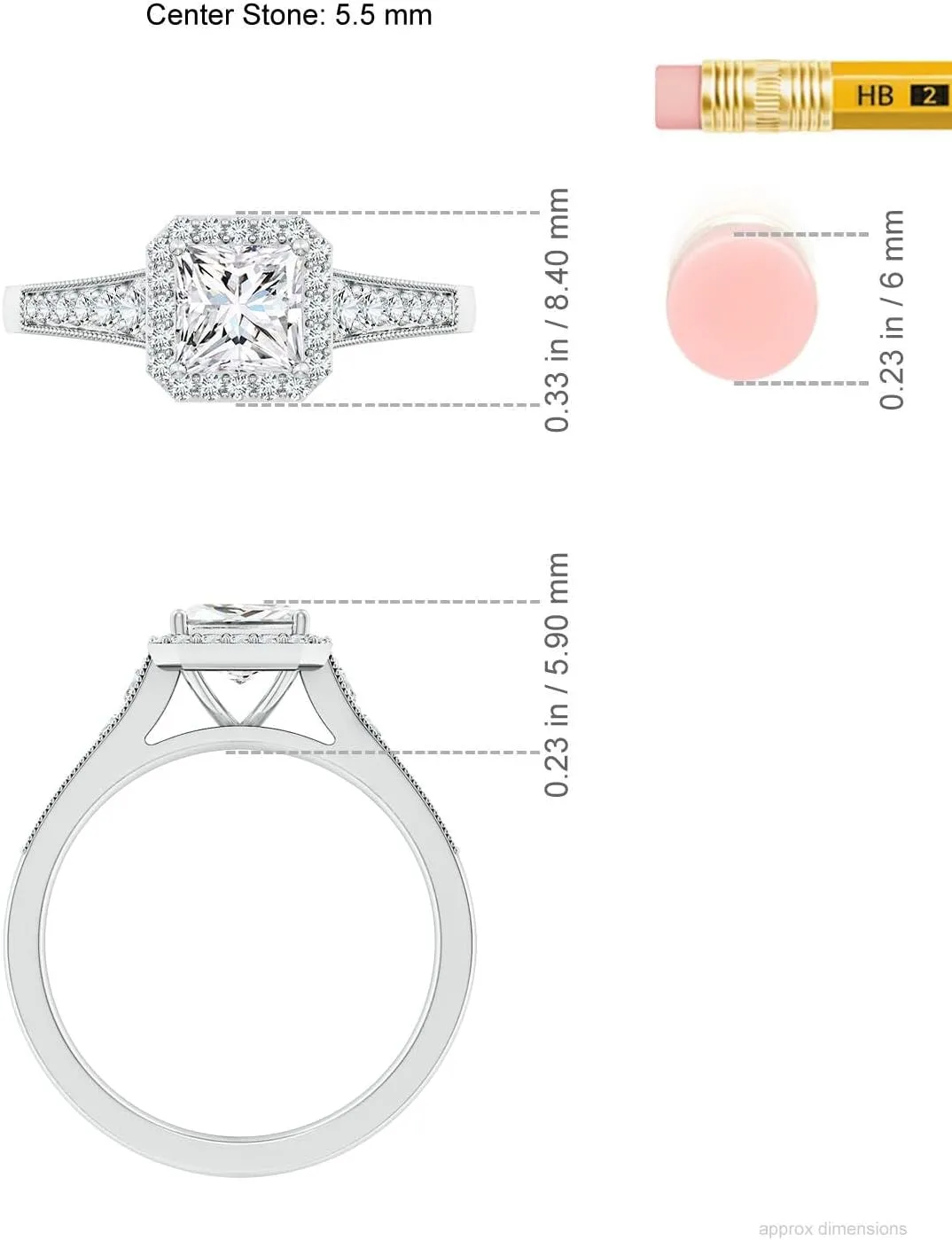 Angara Lab Grown Princess-Cut Diamond Halo Engagement Ring with Milgrain in Silver / 14K Solid Gold/Platinum | April Birthstone, Birthday, Anniversary, Wedding Jewelry Gift for Women