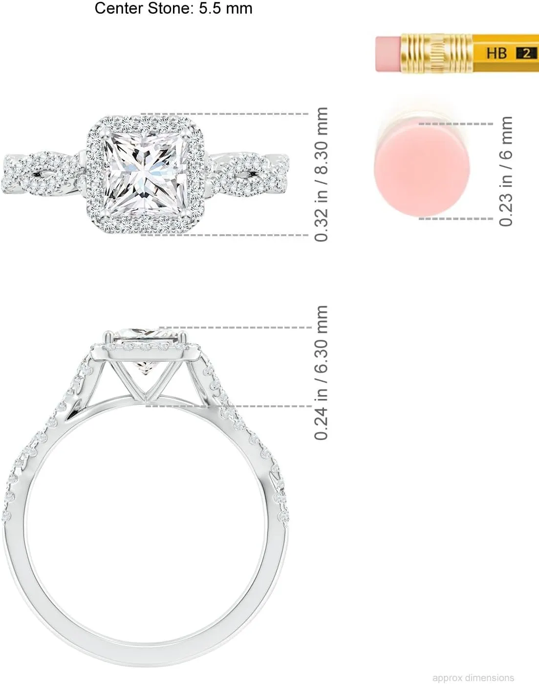 Angara Lab Grown Princess-Cut Diamond Halo Twisted Shank Engagement Ring in Silver / 14K Solid Gold/Platinum | April Birthstone, Birthday, Anniversary, Wedding Jewelry Gift for Women