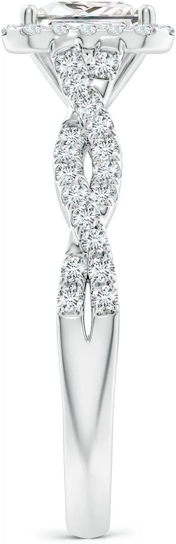 Angara Lab Grown Princess-Cut Diamond Halo Twisted Shank Engagement Ring in Silver / 14K Solid Gold/Platinum | April Birthstone, Birthday, Anniversary, Wedding Jewelry Gift for Women