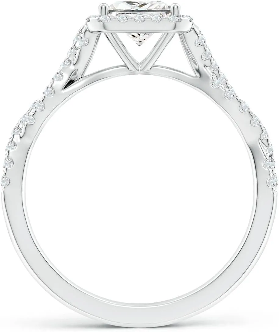 Angara Lab Grown Princess-Cut Diamond Halo Twisted Shank Engagement Ring in Silver / 14K Solid Gold/Platinum | April Birthstone, Birthday, Anniversary, Wedding Jewelry Gift for Women
