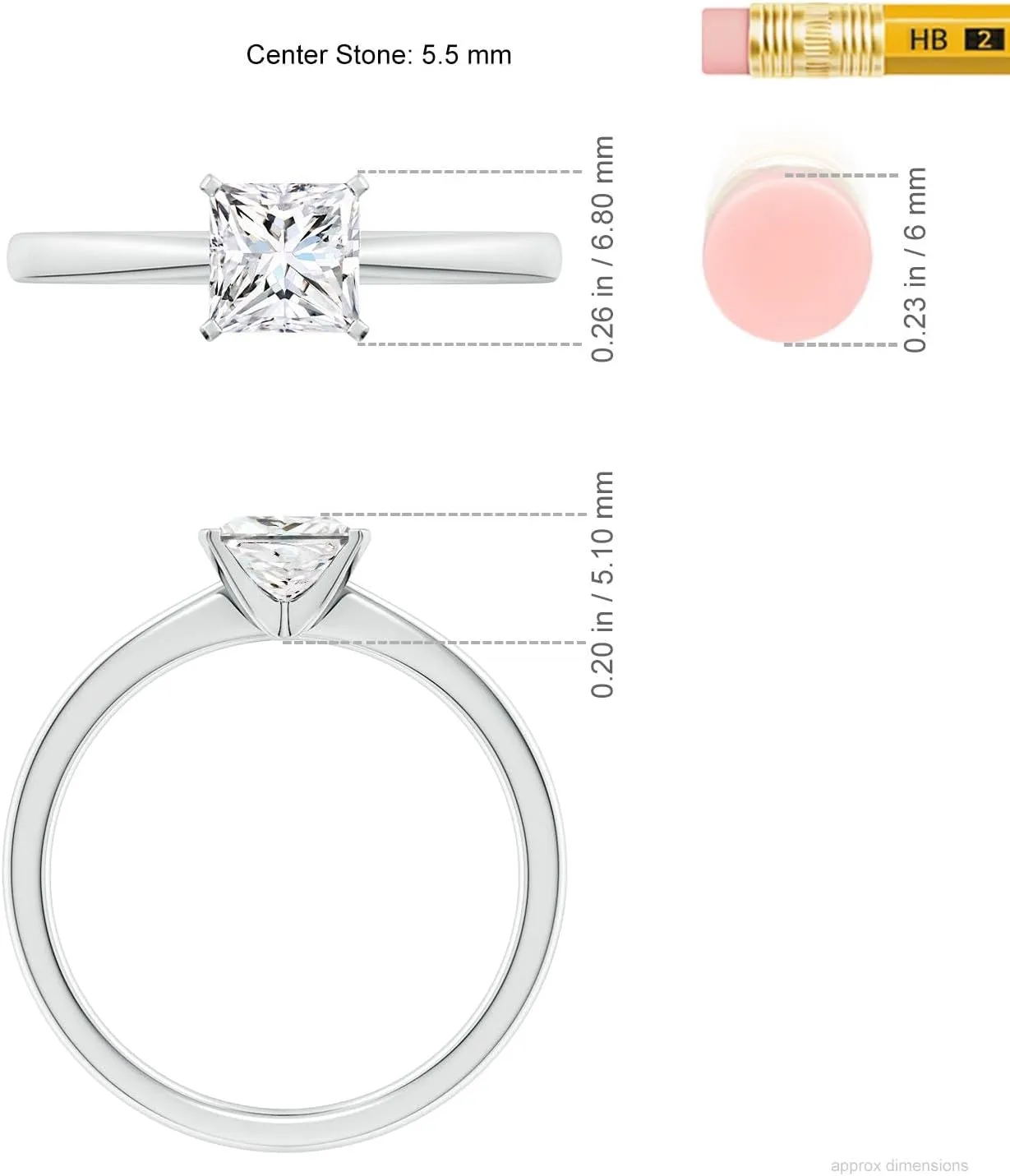 Angara Lab Grown Princess-Cut Diamond Reverse Tapered Shank Solitaire Engagement Ring in Silver / 14K Solid Gold/Platinum | April Birthstone, Birthday, Anniversary, Wedding Jewelry Gift for Women