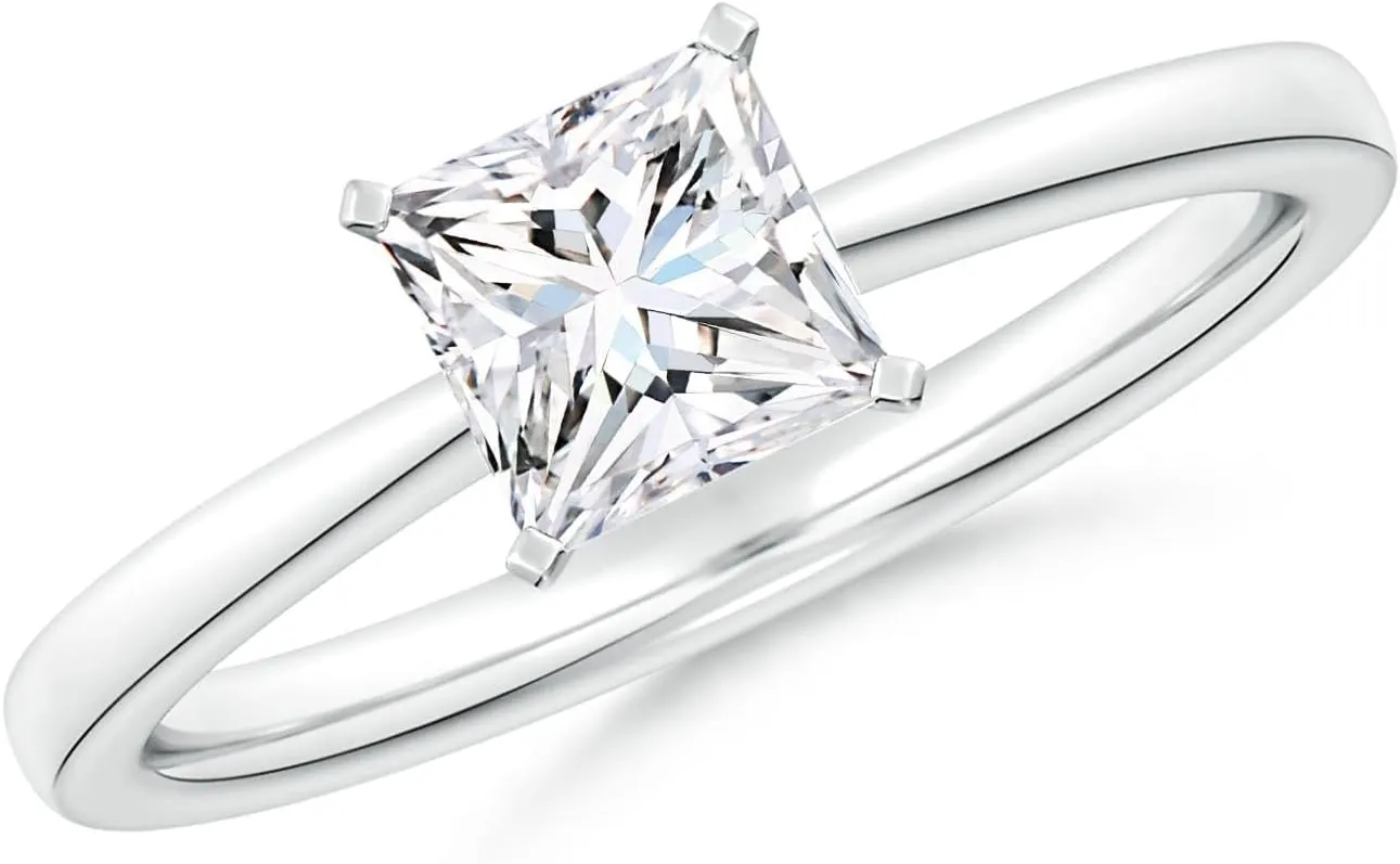 Angara Lab Grown Princess-Cut Diamond Reverse Tapered Shank Solitaire Engagement Ring in Silver / 14K Solid Gold/Platinum | April Birthstone, Birthday, Anniversary, Wedding Jewelry Gift for Women