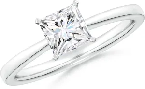 Angara Lab Grown Princess-Cut Diamond Reverse Tapered Shank Solitaire Engagement Ring in Silver / 14K Solid Gold/Platinum | April Birthstone, Birthday, Anniversary, Wedding Jewelry Gift for Women