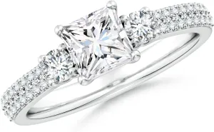 Angara Lab Grown Princess-Cut Diamond Side Stone Knife-Edge Shank Engagement Ring in Silver / 14K Solid Gold/Platinum | April Birthstone, Birthday, Anniversary, Wedding Jewelry Gift for Women
