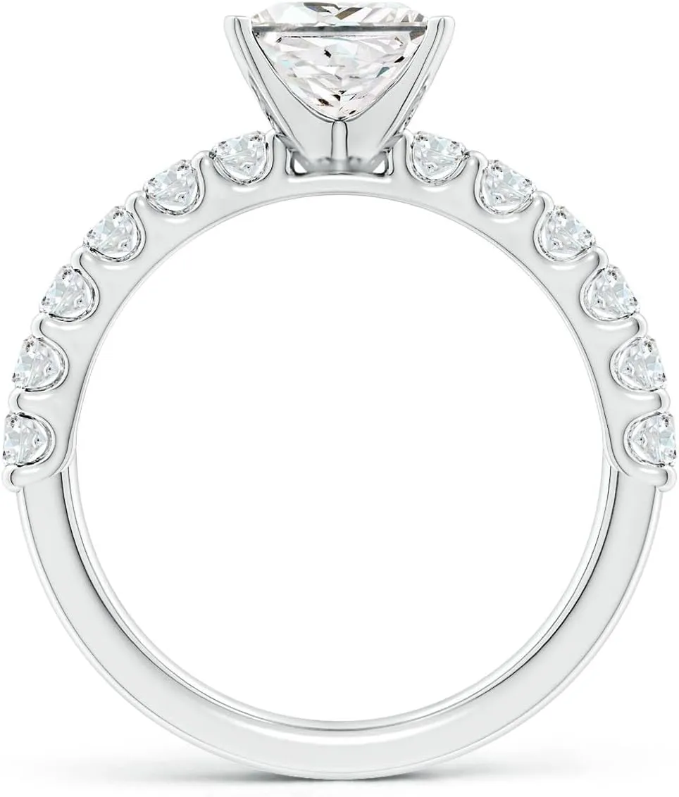 Angara Lab Grown Princess-Cut Diamond Solitaire Engagement Ring with Diamond Accents in 14K Solid Gold/Platinum | April Birthstone, Birthday, Anniversary, Wedding Jewelry Gift for Women