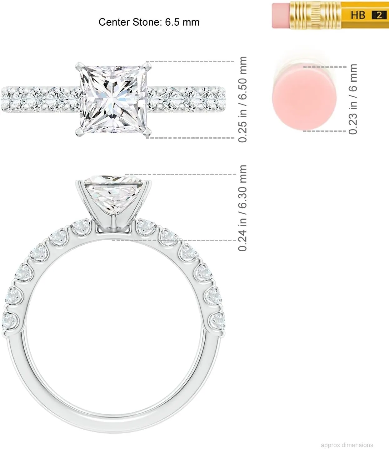 Angara Lab Grown Princess-Cut Diamond Solitaire Engagement Ring with Diamond Accents in 14K Solid Gold/Platinum | April Birthstone, Birthday, Anniversary, Wedding Jewelry Gift for Women