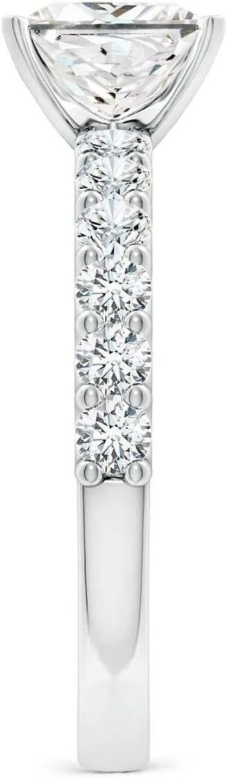 Angara Lab Grown Princess-Cut Diamond Solitaire Engagement Ring with Diamond Accents in 14K Solid Gold/Platinum | April Birthstone, Birthday, Anniversary, Wedding Jewelry Gift for Women