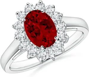 Angara Lab Grown Princess Diana Inspired Ruby Ring with Lab Diamond Halo in 14K Solid Gold/Platinum | July Birthstone, Birthday, Engagement, Anniversary, Wedding Jewelry Gift for Women