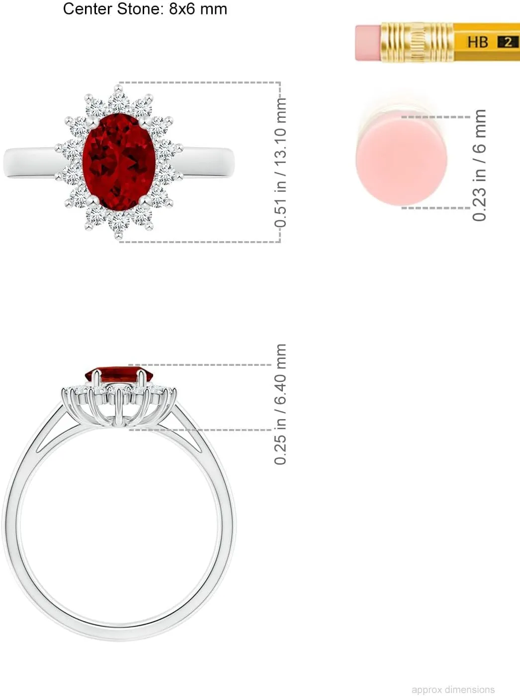 Angara Lab Grown Princess Diana Inspired Ruby Ring with Lab Diamond Halo in 14K Solid Gold/Platinum | July Birthstone, Birthday, Engagement, Anniversary, Wedding Jewelry Gift for Women
