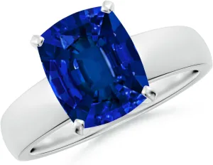 Angara Lab Grown Prong-Set Cushion Rectangular Blue Sapphire Solitaire Engagement Ring in 14K Solid Gold/Platinum | Birthday, Anniversary, Wedding Jewelry Gift for Women