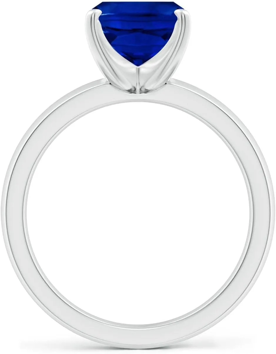 Angara Lab Grown Prong-Set Cushion Rectangular Blue Sapphire Solitaire Engagement Ring in 14K Solid Gold/Platinum | Birthday, Anniversary, Wedding Jewelry Gift for Women