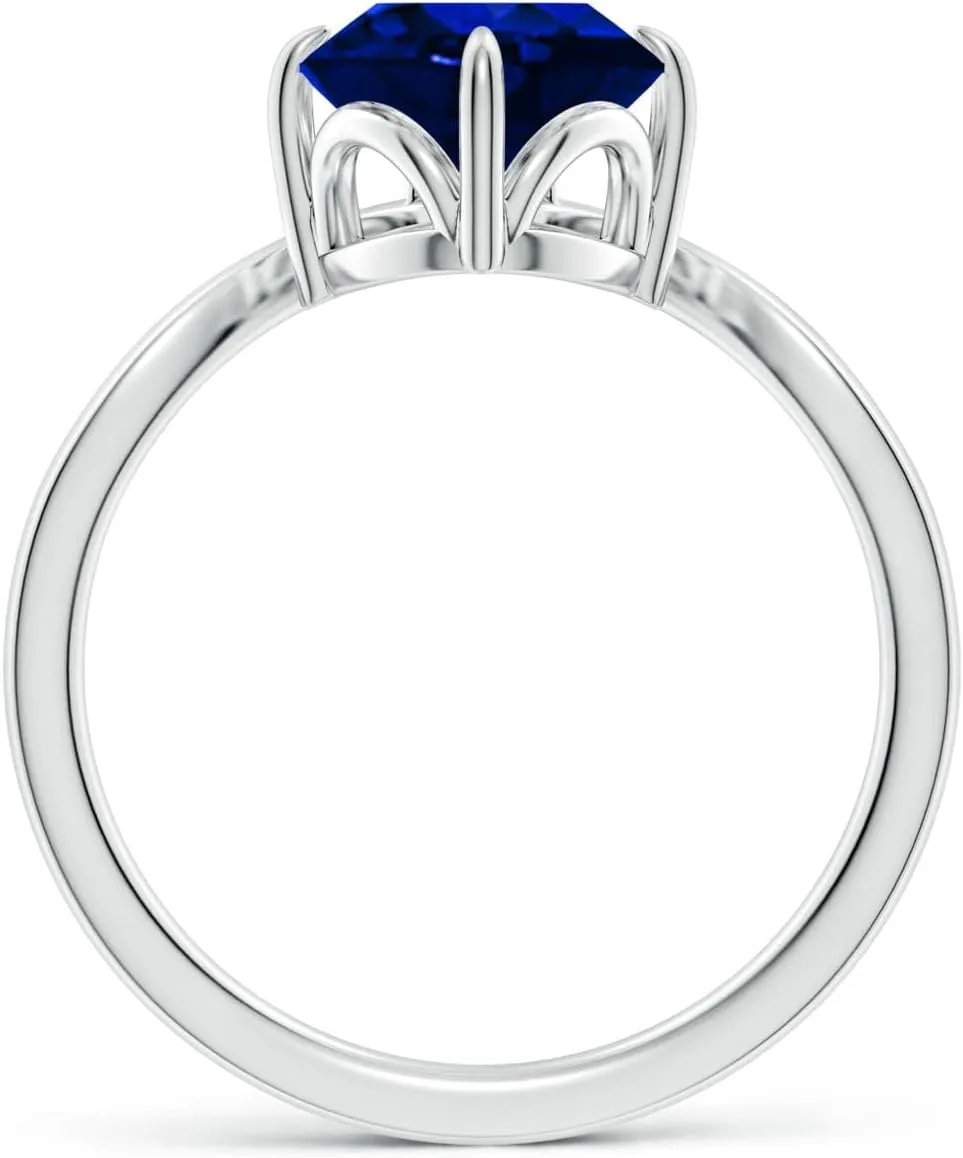 Angara Lab Grown Prong-Set Oval Blue Sapphire Chevron Engagement Ring in 14K Solid Gold/Platinum | September Birthstone, Birthday, Anniversary, Wedding Jewelry Gift for Women