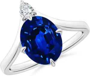 Angara Lab Grown Prong-Set Oval Blue Sapphire Chevron Engagement Ring in 14K Solid Gold/Platinum | September Birthstone, Birthday, Anniversary, Wedding Jewelry Gift for Women