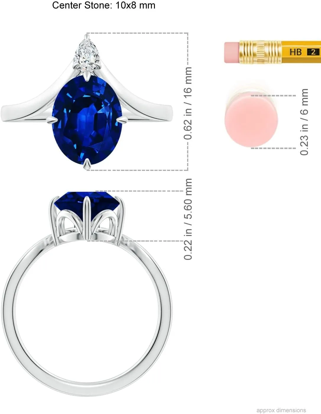 Angara Lab Grown Prong-Set Oval Blue Sapphire Chevron Engagement Ring in 14K Solid Gold/Platinum | September Birthstone, Birthday, Anniversary, Wedding Jewelry Gift for Women