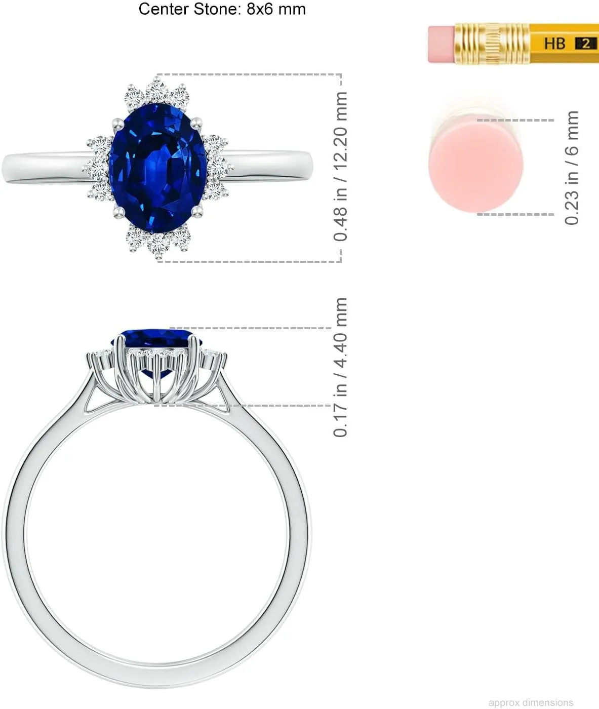 Angara Lab Grown Prong-Set Oval Blue Sapphire Halo Engagement Ring in 14K Solid Gold/Platinum | September Birthstone, Birthday, Anniversary, Wedding Jewelry Gift for Women