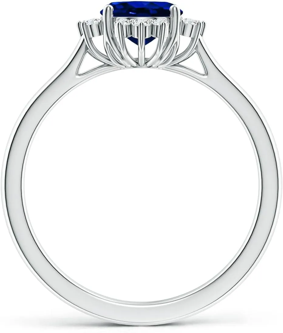 Angara Lab Grown Prong-Set Oval Blue Sapphire Halo Engagement Ring in 14K Solid Gold/Platinum | September Birthstone, Birthday, Anniversary, Wedding Jewelry Gift for Women
