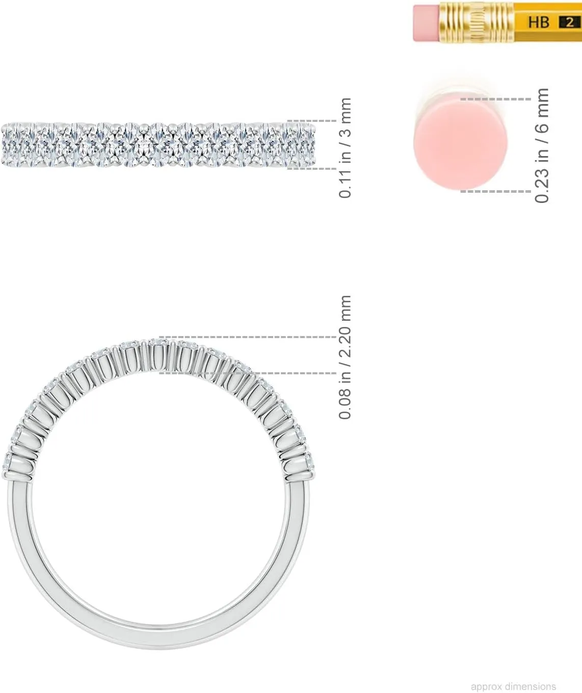 Angara Lab Grown Prong-Set Oval Diamond Half Eternity Wedding Ring in Silver / 14K Solid Gold/Platinum | April Birthstone, Birthday, Engagement, Anniversary, Wedding Jewelry Gift for Women