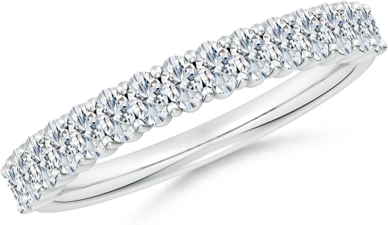 Angara Lab Grown Prong-Set Oval Diamond Half Eternity Wedding Ring in Silver / 14K Solid Gold/Platinum | April Birthstone, Birthday, Engagement, Anniversary, Wedding Jewelry Gift for Women