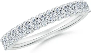 Angara Lab Grown Prong-Set Oval Diamond Half Eternity Wedding Ring in Silver / 14K Solid Gold/Platinum | April Birthstone, Birthday, Engagement, Anniversary, Wedding Jewelry Gift for Women