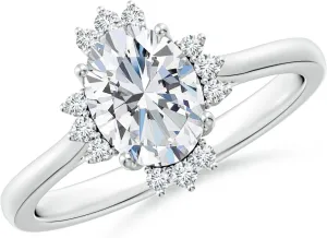 Angara Lab Grown Prong-Set Oval Diamond Halo Engagement Ring in 14K Solid Gold/Platinum | April Birthstone, Birthday, Anniversary, Wedding Jewelry Gift for Women